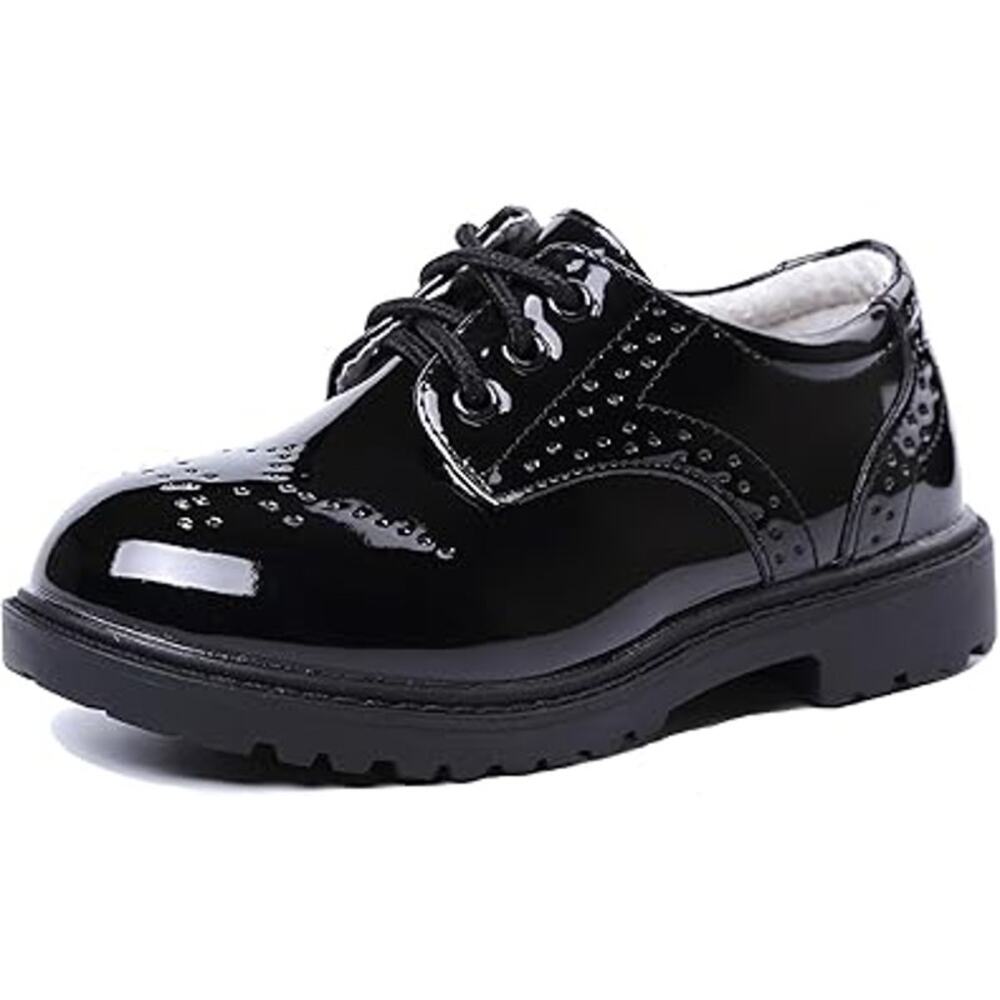 Dadawen Little Boys Size 1.5 Black Lace Up Faux Leather Oxford Dress Shoes